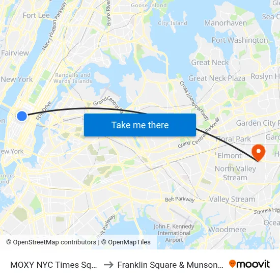 MOXY NYC Times Square New York to Franklin Square & Munson Fire Department map