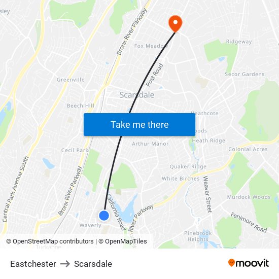 Eastchester to Scarsdale map