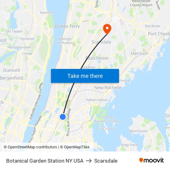 Botanical Garden Station NY USA to Scarsdale map