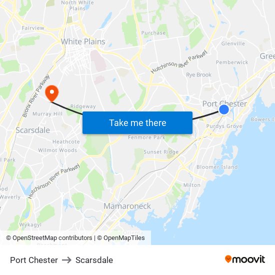 Port Chester to Scarsdale map