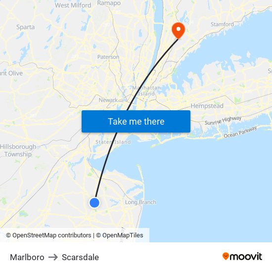 Marlboro to Scarsdale map