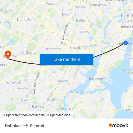 Hoboken to Summit map