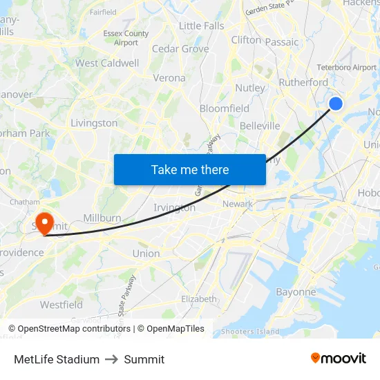 MetLife Stadium to Summit map