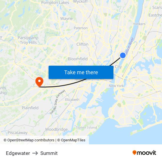 Edgewater to Summit map