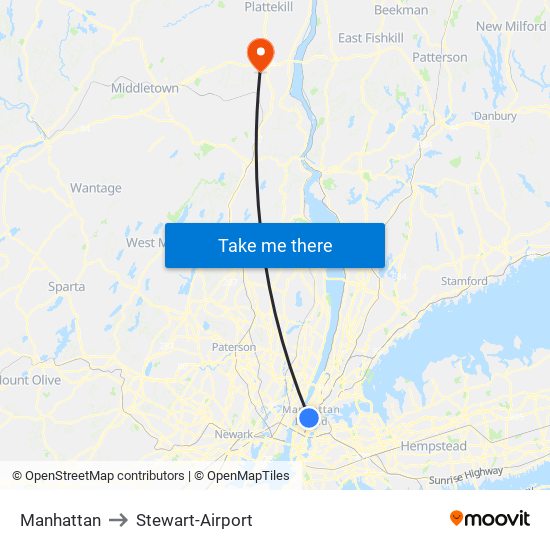 Manhattan to Stewart-Airport map