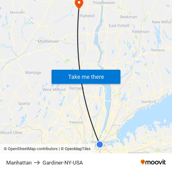 Manhattan to Gardiner-NY-USA map