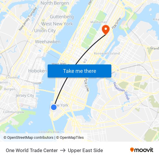 One World Trade Center to Upper East Side map