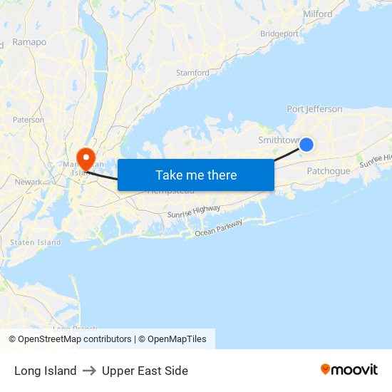 Long Island to Upper East Side map