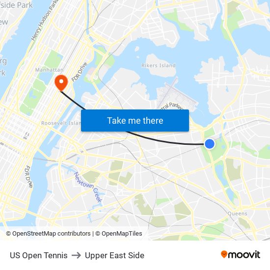 US Open Tennis to Upper East Side map