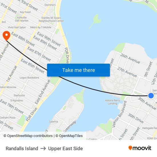 Randalls Island to Upper East Side map