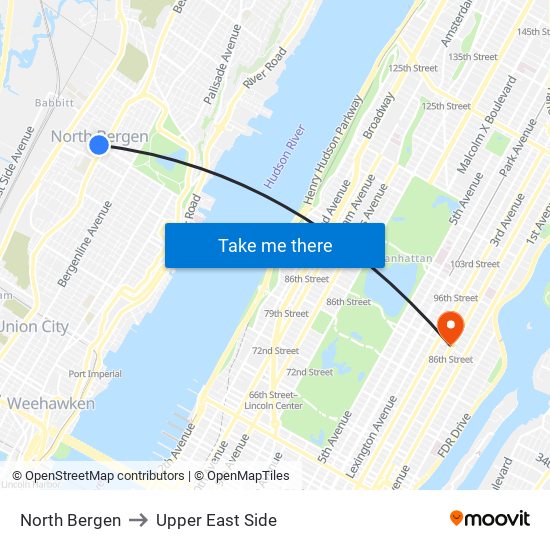 North Bergen to Upper East Side map