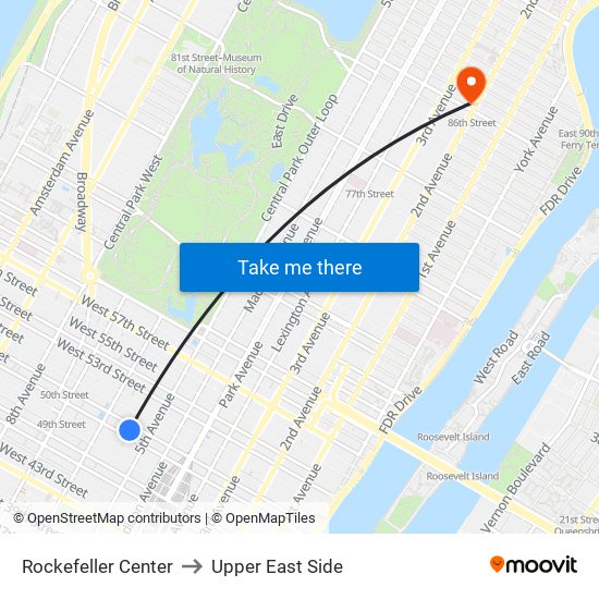 Rockefeller Center to Upper East Side map