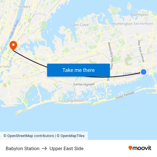 Babylon Station to Upper East Side map