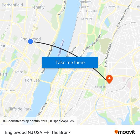 Englewood NJ USA to The Bronx map