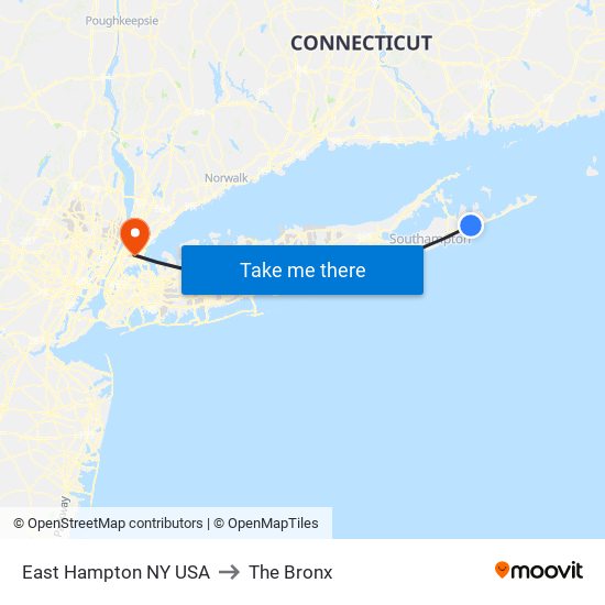 East Hampton NY USA to The Bronx map