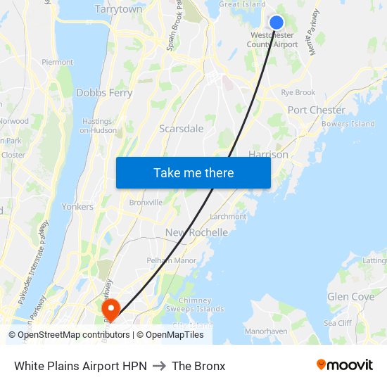 White Plains Airport HPN to The Bronx map