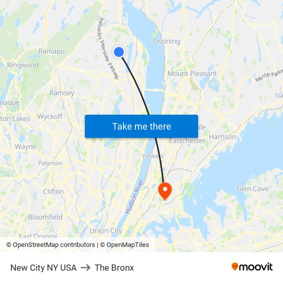 New City NY USA to The Bronx map