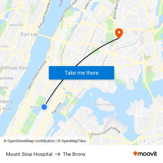 Mount Sinai Hospital to The Bronx map