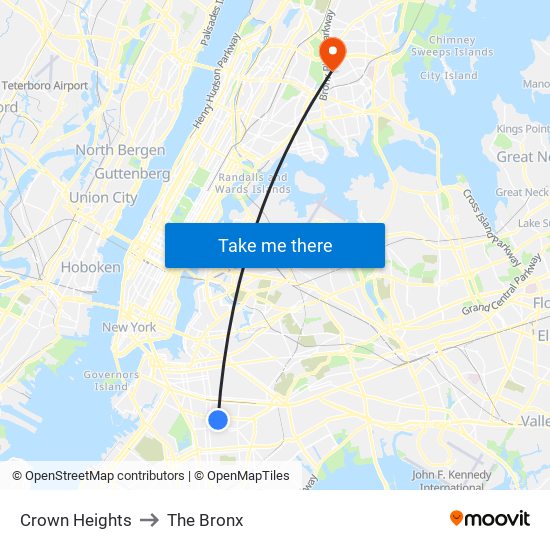 Crown Heights to The Bronx map