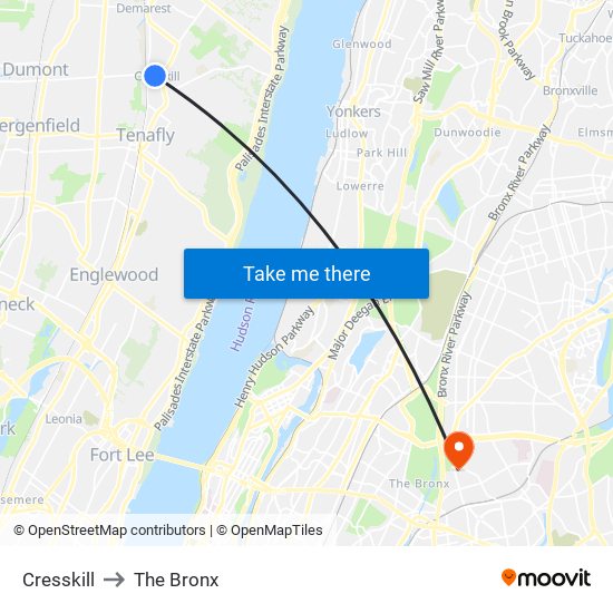 Cresskill to The Bronx map