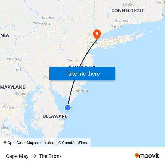 Cape May to The Bronx map