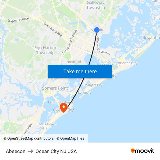 Absecon to Ocean City NJ USA map