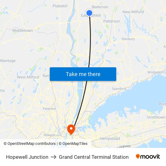 Hopewell Junction to Grand Central Terminal Station map