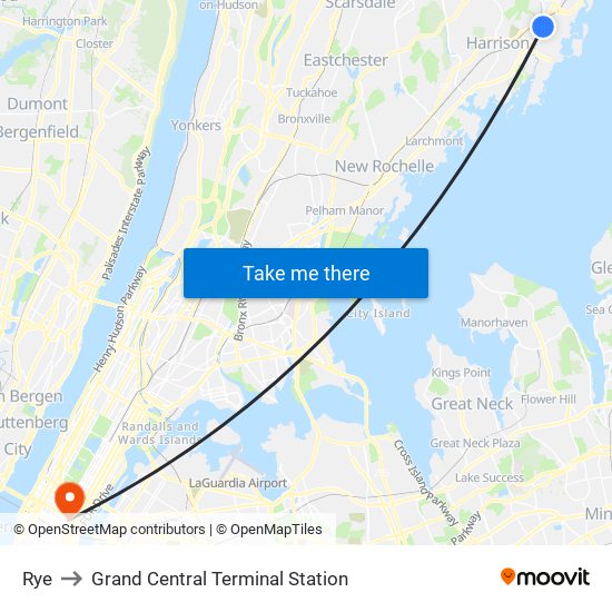 Rye to Grand Central Terminal Station map