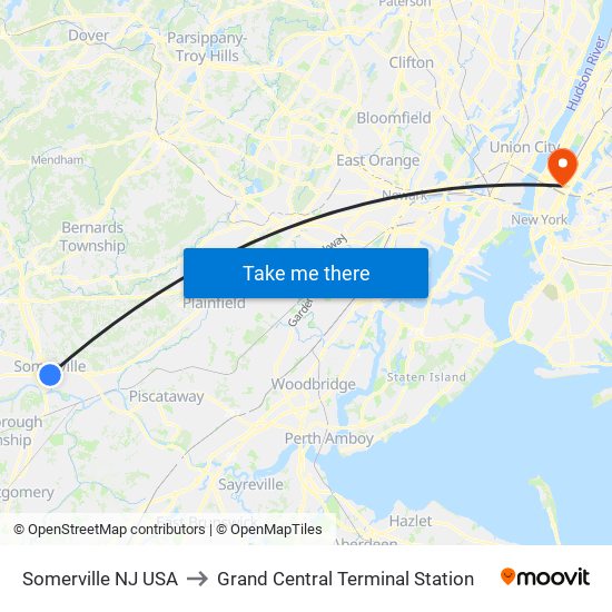 Somerville NJ USA to Grand Central Terminal Station map