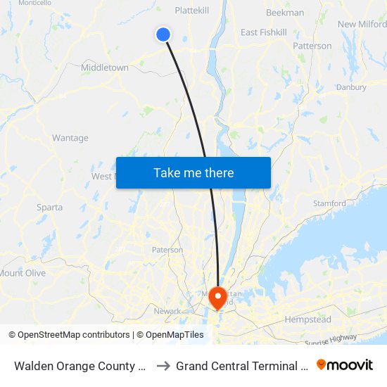 Walden Orange County NY USA to Grand Central Terminal Station map