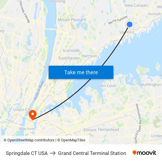 Springdale CT USA to Grand Central Terminal Station map