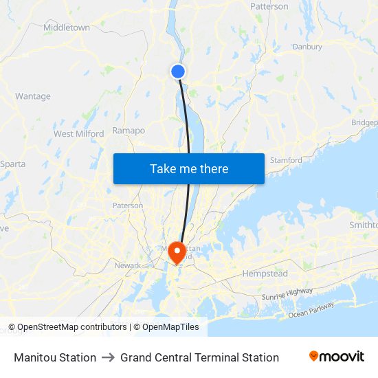 Manitou Station to Grand Central Terminal Station map