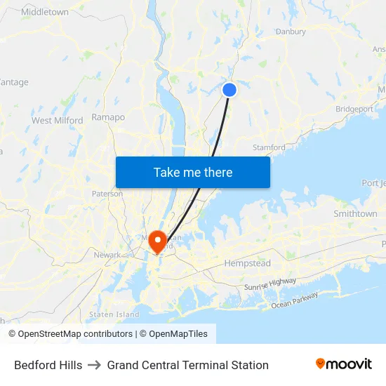 Bedford Hills to Grand Central Terminal Station map