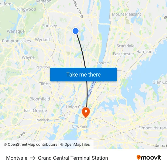 Montvale to Grand Central Terminal Station map