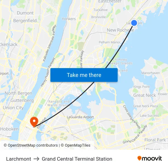 Larchmont to Grand Central Terminal Station map