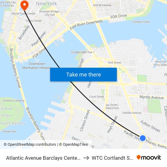 Atlantic Avenue Barclays Center Station to WTC Cortlandt Station map