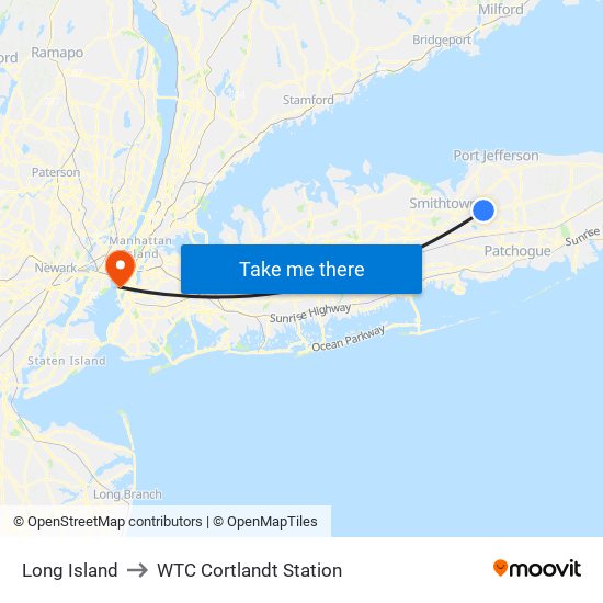 Long Island to WTC Cortlandt Station map