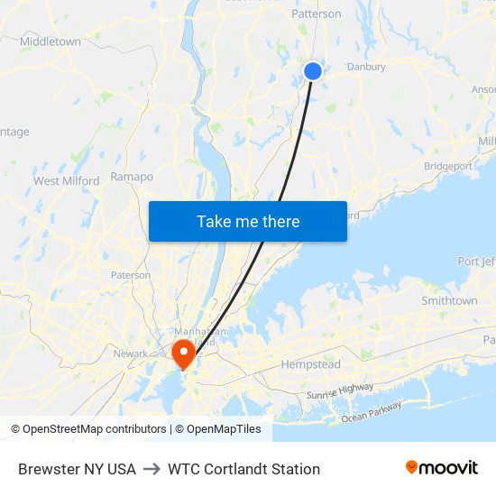 Brewster NY USA to WTC Cortlandt Station map