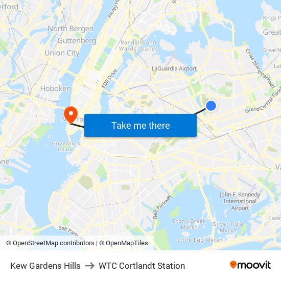 Kew Gardens Hills to WTC Cortlandt Station map