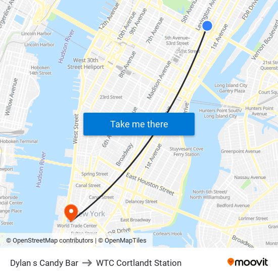 Dylan s Candy Bar to WTC Cortlandt Station map