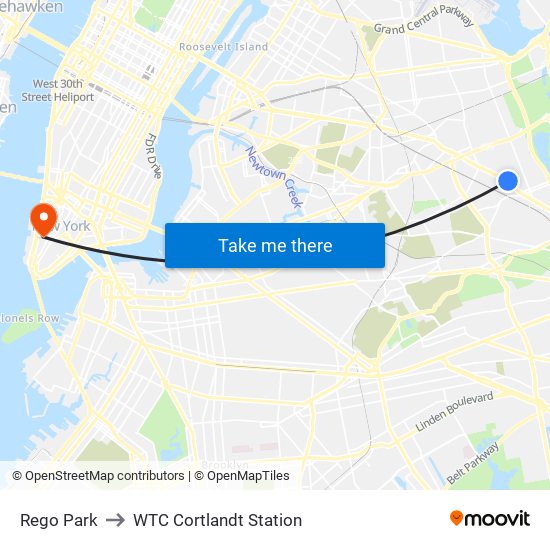 Rego Park to WTC Cortlandt Station map