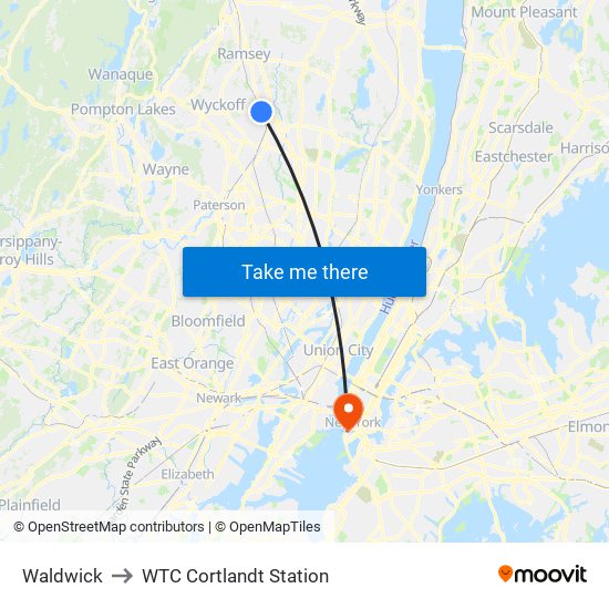 Waldwick to WTC Cortlandt Station map