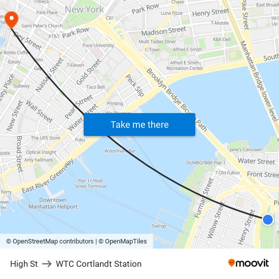 High St to WTC Cortlandt Station map