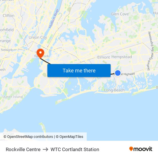 Rockville Centre to WTC Cortlandt Station map