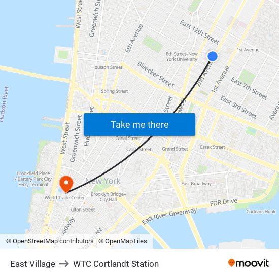 East Village to WTC Cortlandt Station map