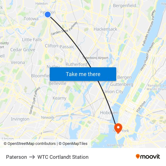 Paterson to WTC Cortlandt Station map