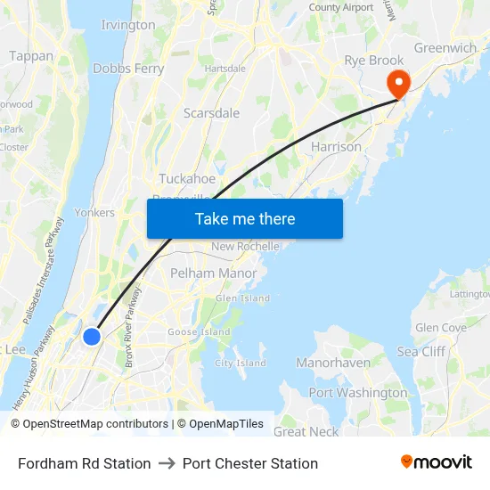 Fordham Rd Station to Port Chester Station map