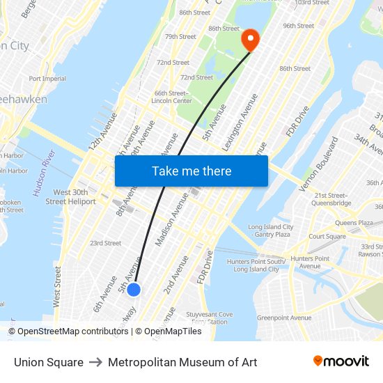 Union Square to Metropolitan Museum of Art map