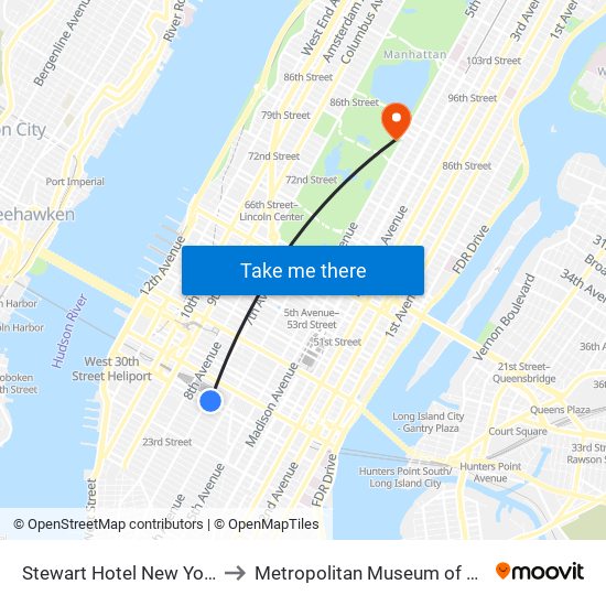 Stewart Hotel New York to Metropolitan Museum of Art map