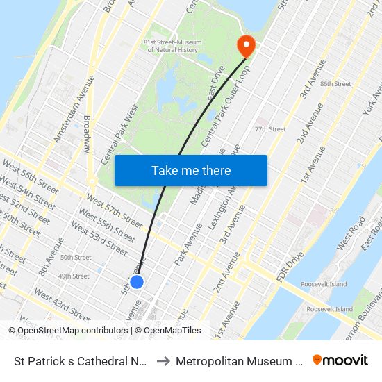 St Patrick s Cathedral NY USA to Metropolitan Museum of Art map